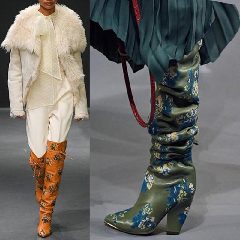 

Fashion Over The Knee Boots Women Luxury Embroidered Pointed Toe Boots Women High Quality Lace up High Heels Botas Mujer 2020, Black