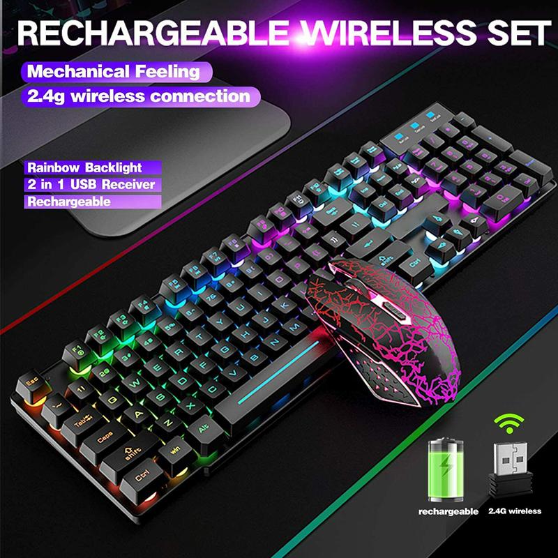 

For PC PS4 Xbox one 1Set Durable 2.4Ghz Wireless Gaming Keyboard And Mouse Set RGB Backlit Luminous Keypad 2400DPI Mice Pohiks