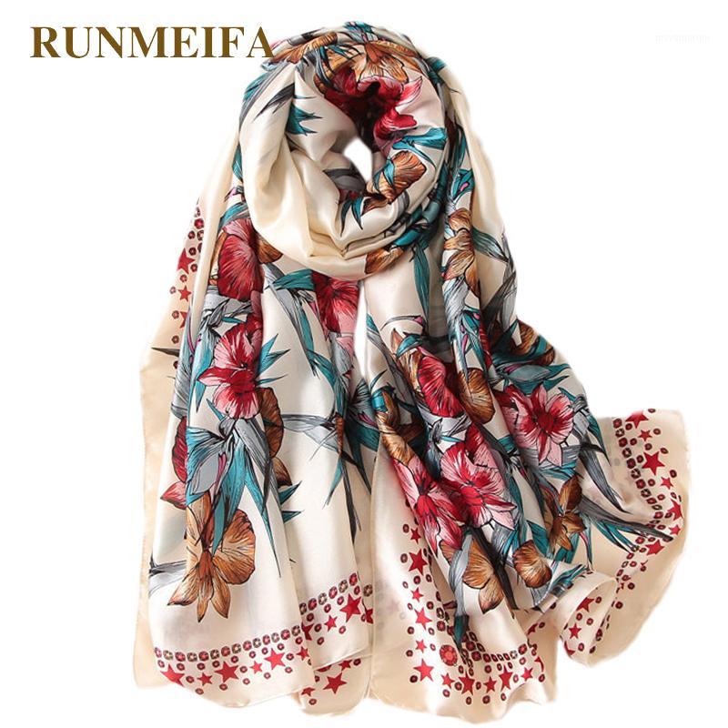 

New design high quality madam gift silk Scarves sunscreen muffler women Fashion shawl 180x90cm flower totem bufanda stock1