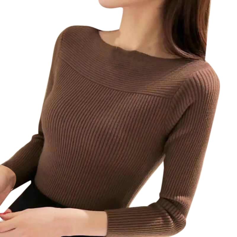 

Women Autumn Winter Sweaters 2020 New Fashion Winter Sweater Women Slim Long Sleeve O-neck Round Neckr Knitting Tops, White