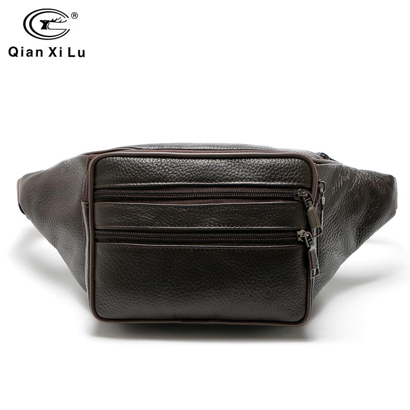 

2020 Men Travel Functional Genuine Leather Men Waist Belt Bag Business Cow Leather Chest Bags Man Money Phone Pouch Shoulder Bag, Black