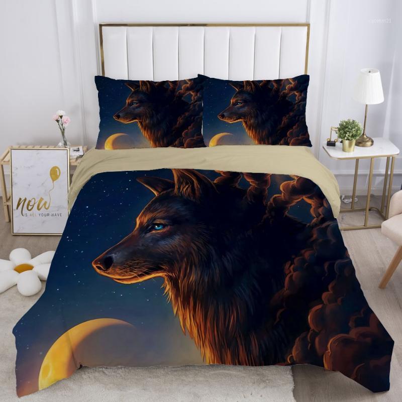 

3D Comforter Bedding Sets Double/euro/150/130/90 Duvet Cover Set Blanket/quilt Cover and Pillowcase Moon wolf Quality Printed1, Dream 006-black