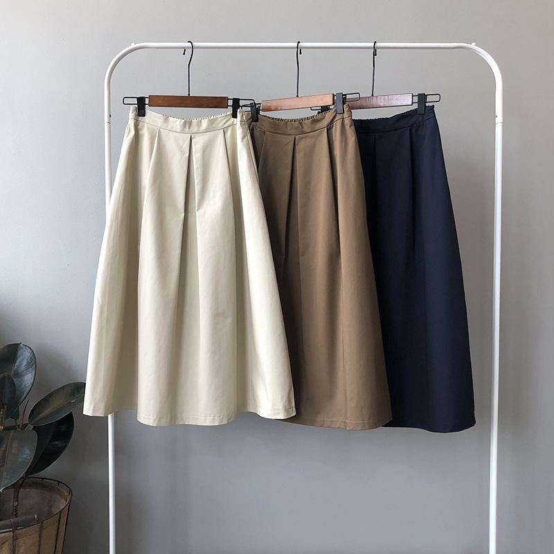 

2021 New High Waist Autumn Elegant A-line Long Skirt Femme Back Stretch Casual Faldas Jupe Saia Women Skirts 82ea, Beige