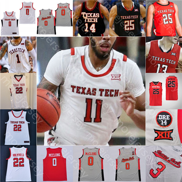 

Custom 2021 Texas Tech Basketball Jersey NCAA College McClung Holyfield Ramsey Moretti Clarke Vladislav Goldin Clarence Nadolny Edwards Agbo, Black;red