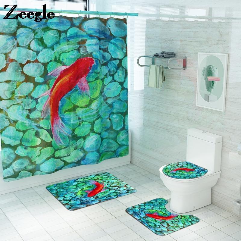 

Modern Style Bath Mat and Shower Curtain Set Animal Bathroom Carpets Absorbent Anti Slip Bathroom Floor Mat Toilet Foot1