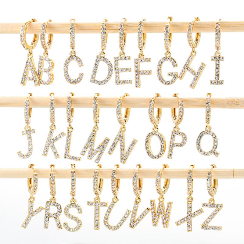 

EYIKA 1 Piece A-Z Initials large Letters hoop earring white cubic zirconia Fashion Women Jewelry Initials Name Earring for gift