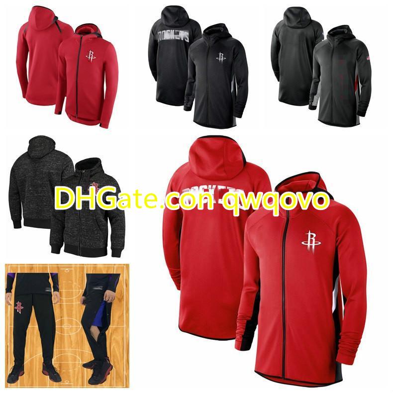 

Houston Rockets Men Showtime Jersey Therma Flex Performance HOU Full-Zip Basketball Hoodie Red, Black;red