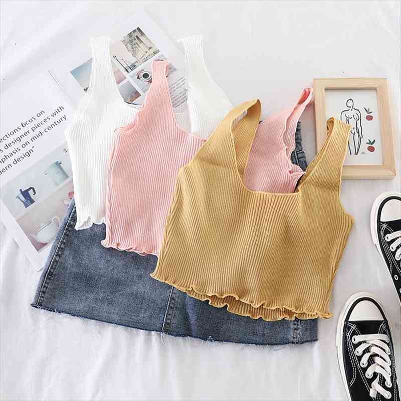 

summer ribbed women crop casual slim black white sleeveless ruched beach camisole w112
