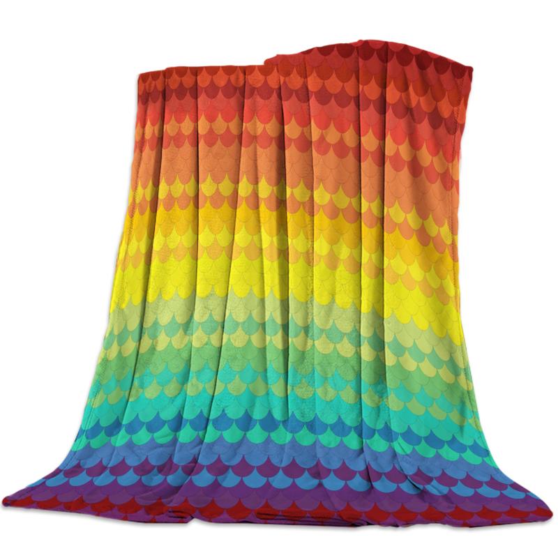 

Flannel Blanket for Bed Colorful Gradient Fish Scale Pattern Throw Blanket Portable Soft Warm Sofa Bed Sheets