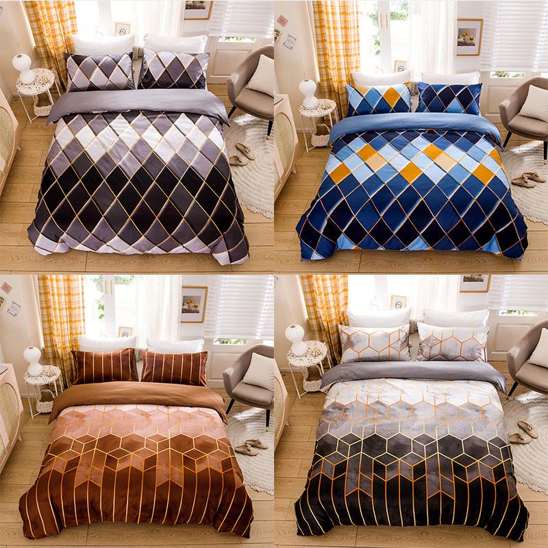 

Geometry Duvet Cover Bedding Set Fashion Bed Covers Color Grid Single Queen King Size 3 pcs with Pillowcase No Sheet, 006