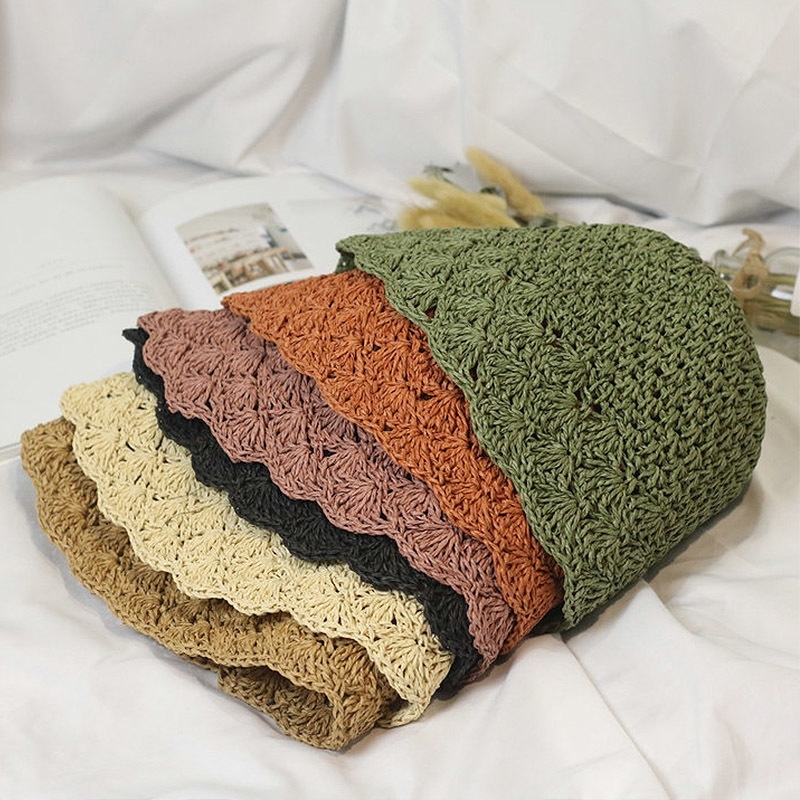 

Cloche Straw Summer Packable Beach Cap Women Handmade Foldable Hats Sun UV Protection Short Brim Bucket Hat Y200714, Mixed color