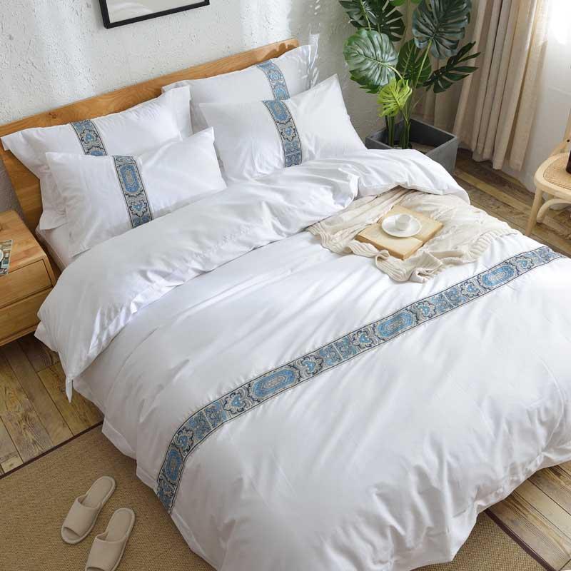 

5 Stars Hotel Egyptian Cotton Luxury King Queen Size Bedding Covers Classical Hotel Duvet Bed Embroidery Set Set White Cover