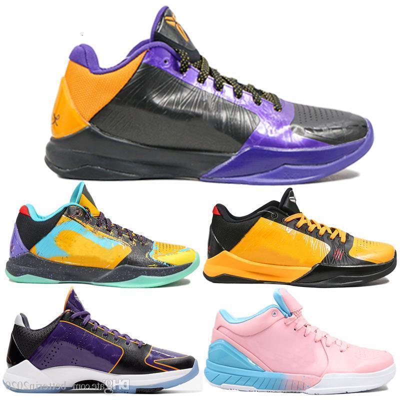 

mens basketball shoes mamba 5 lakers bryants 4s protro zoom turbo purple yellow dynasty sneaker luxury sneakers chaussures 40-46
