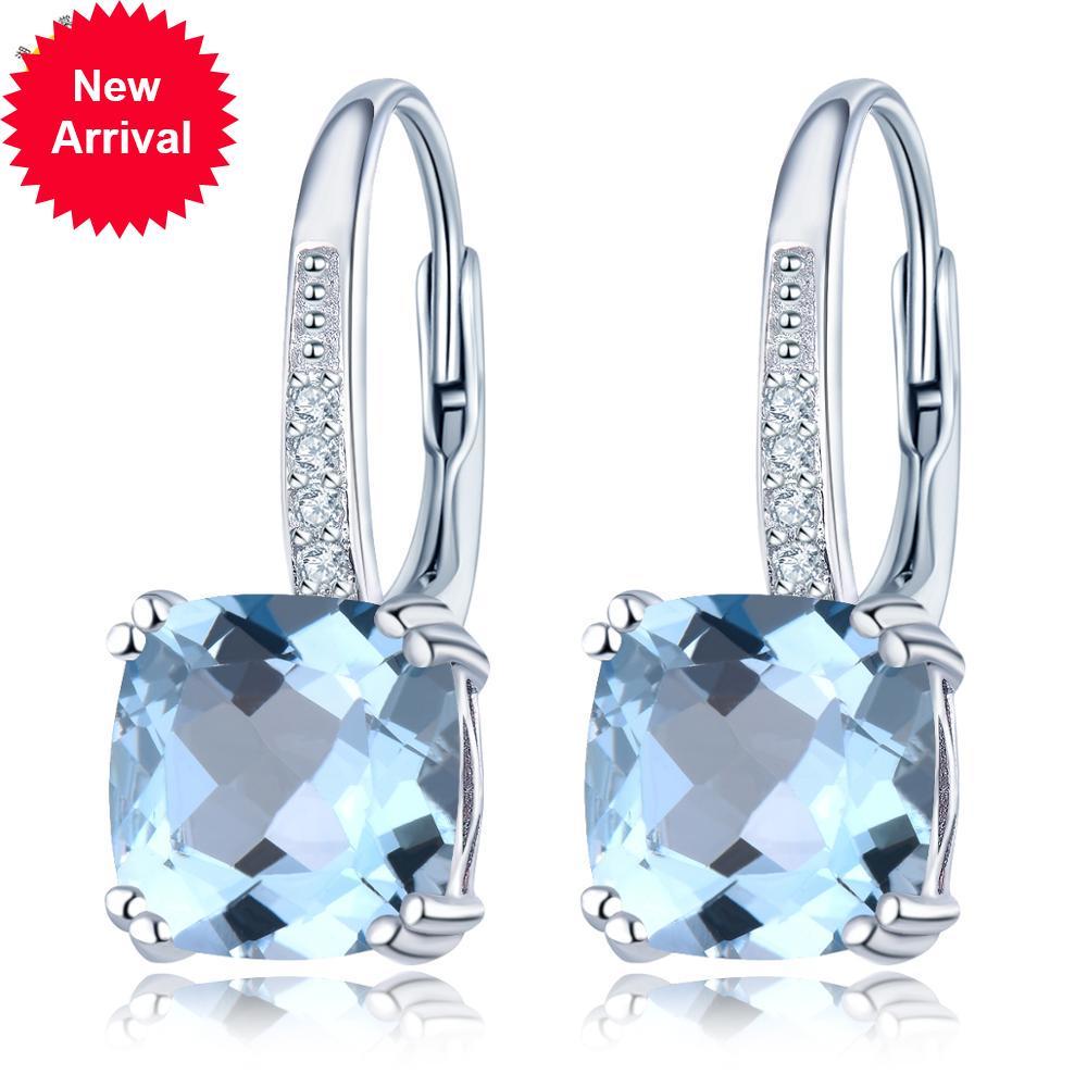 

Hutang 5.86ct topzio azul brincos femininos, pedra preciosa natural 925 prata esterlina fina elegante clssico jias para presente