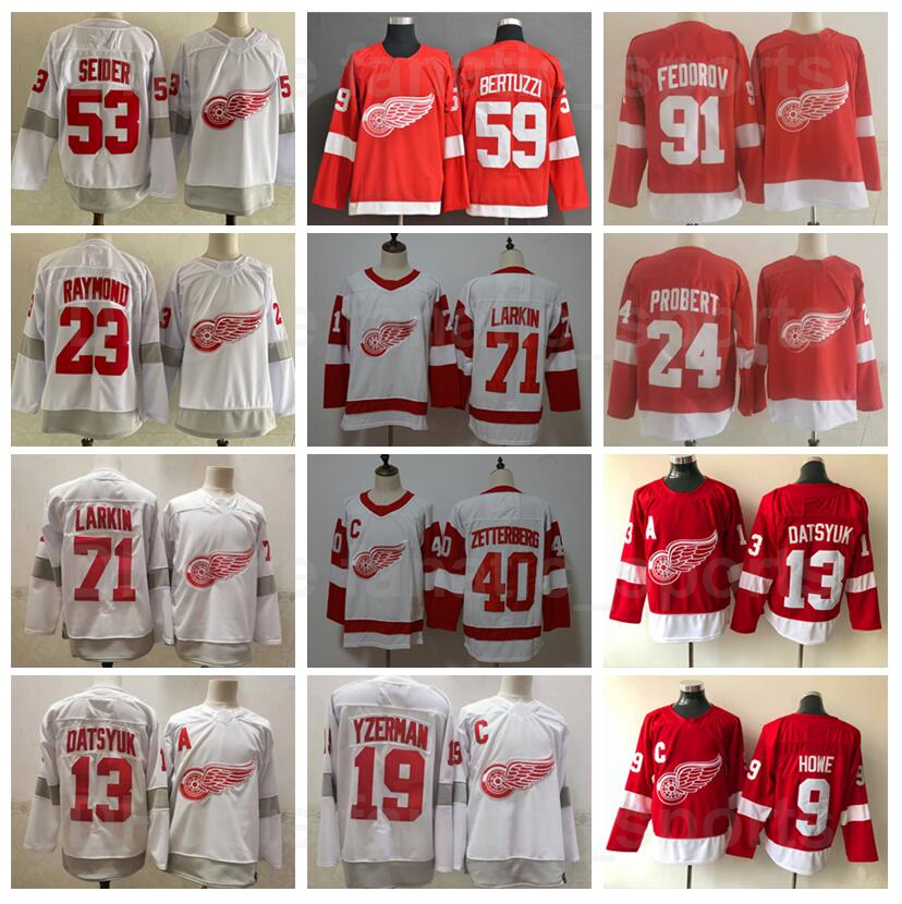 

Detroit Red Wings 91 Sergei Fedorov Jersey Hockey 53 Moritz Seider 59 Tyler Bertuzzi 23 Lucas Raymond 9 Gordie Howe 71 Dylan Larkin 13 Pavel Datsyuk 24 Bob Probert, 9 red