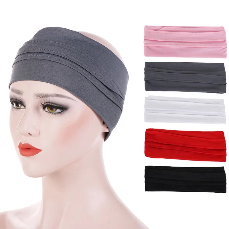 

2021 New Women Headband Solid Color Turban Pleated Cotton Hairband for girls Cross Hairband Makeup Head Band Hair accessories, Silver