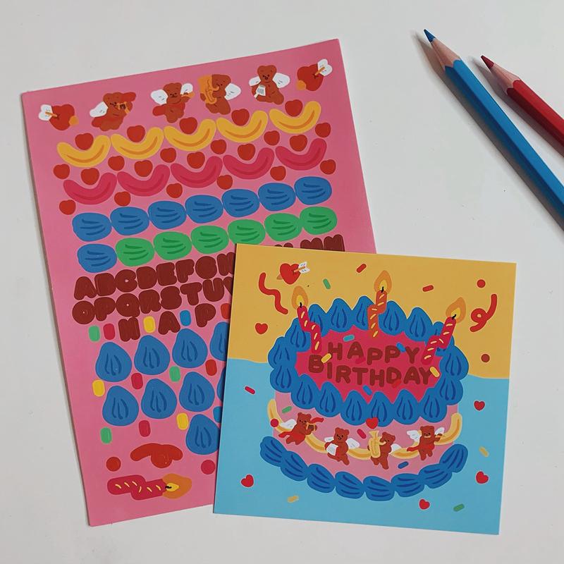 

Cute Lovely Birthday Card sticker DIY scrapbook collage mobile phone computer diary happy project decoration sticker