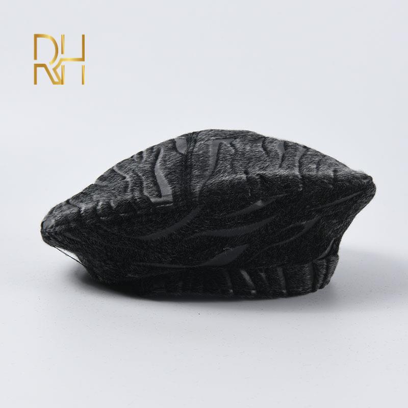 

Winter Berets For Women Vintage Wool Zebra Patchwork PU Hats Female Plain British Style Beanie Lady Painter Hats Girl Black RH