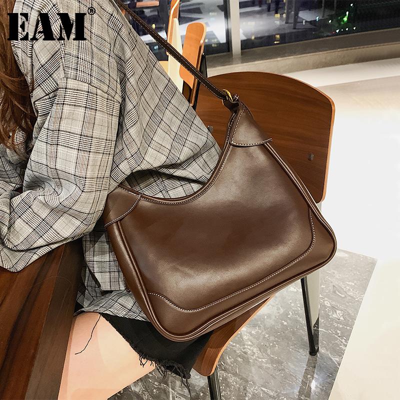 

EAM] Women New Vintage Khaki White Line Big Pu Leather Personality All-match Crossbody Shoulder Bag Fashion Tide 2020 18A0018, Black