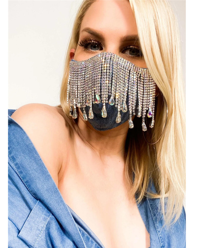 

Amais Fashion Designer Face Masks Luxury Women Party Bling Rhinestone Tassel Night Club Decorative Jewellery Party Masks K912