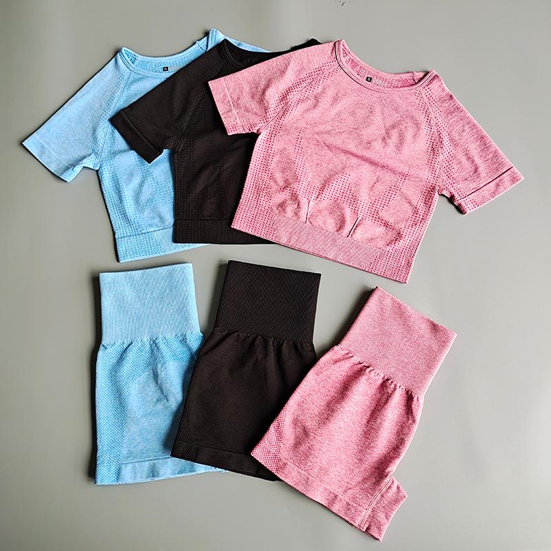 

New Seamless Suits Women Yoga Set Workout Sportswear Gym Clothing Fitness Long Sleeve Crop Top High Waist Leggings Sports Suits, Black