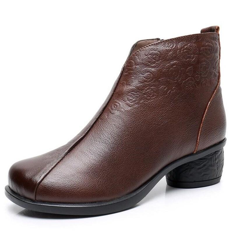 

New Top Cowhide Retro Autumn Winter Boots Women Ankle Boots Non-slip Thick Heel Shoes Woman Shoes Genuine Leather, Black