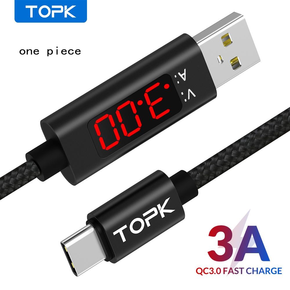 

TOPK One Piece AC27 3A(Max) USB Type C for Samsung Xiaomi Fast Charging USB C With Digital Display Mobile Phone Cable FY7424, Red