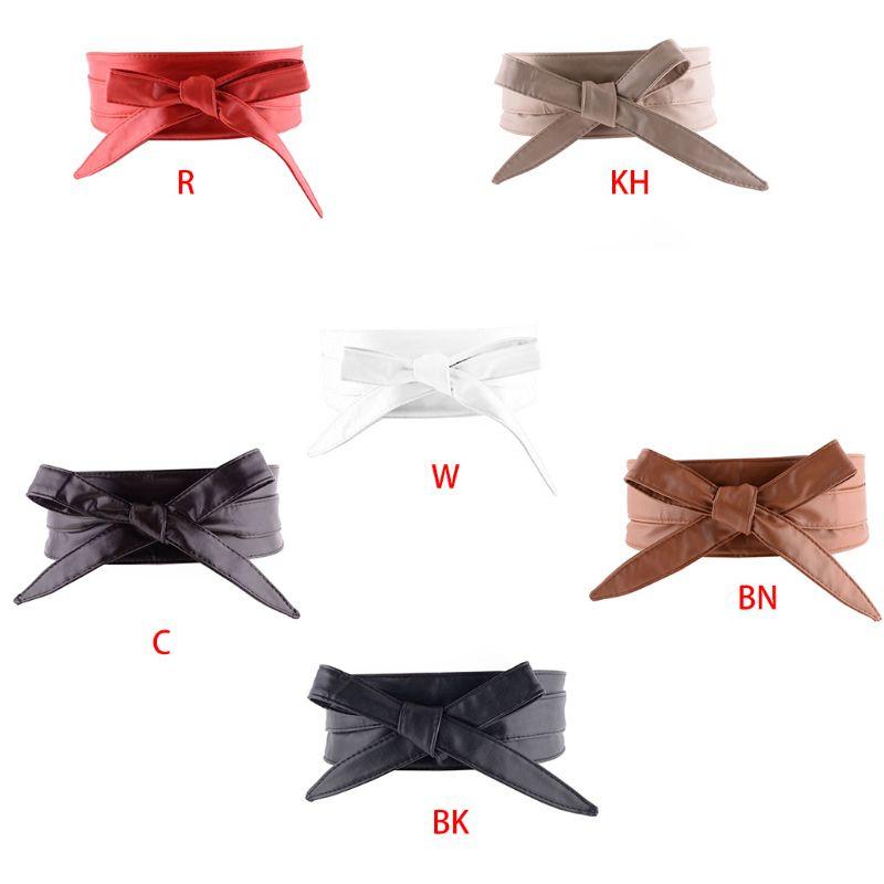 

Simple Faux Leather Ladies Wide Belt Retro High Waist Lacing Bowknot Waistband 85WB, Army green