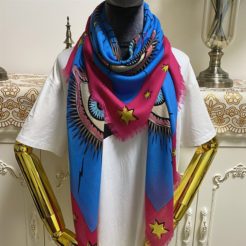 

New style size 130cm -130cm cashmere material print letters eyes pattern blue color thin and soft square scarves shawl for women