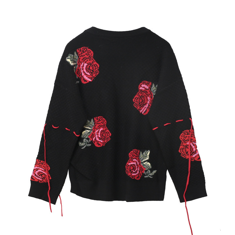 

New Pink Retro Sweaters European-style Black Mesh Women for Free One Side Split Loose Pullovers Lady Topos Party Mqdz