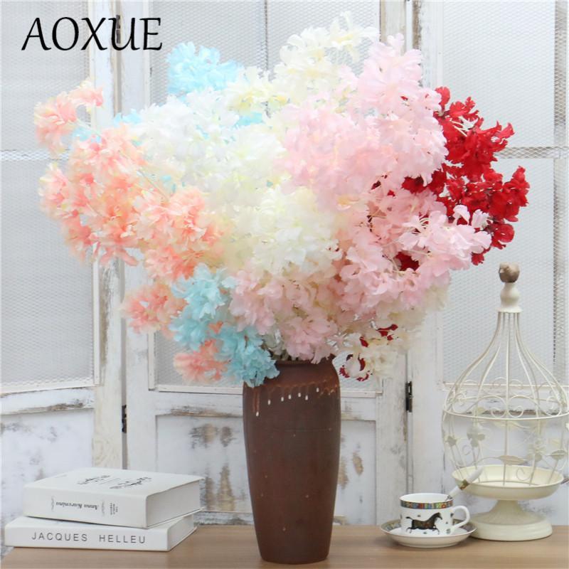 

Beautiful big branch 4 branches 132 heads cherry blossom silk fake flower wedding decoration road lead simulation cherry blossom1, Blue