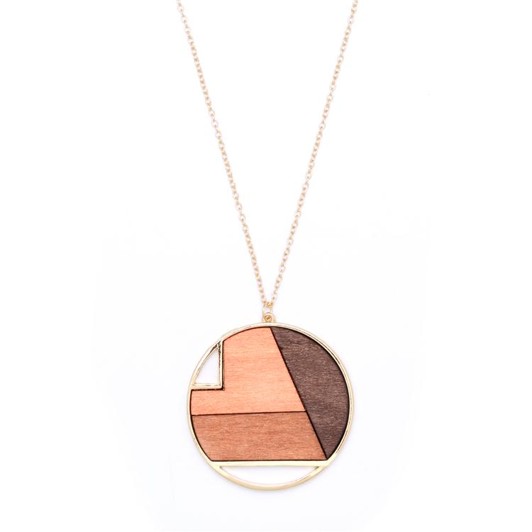 

Fashion Geometric Wood Arrow Insert Big Round Long Necklace Pendant