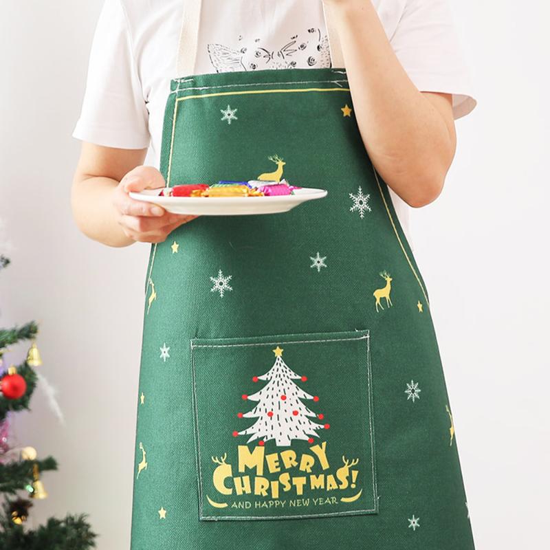 

Merry Christmas Apron for Men Women Festival Cotton Aprons with Pocket Unisex Adult Bib Kitchen Baking Cooking Accessories
