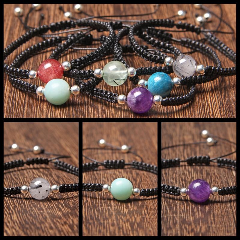 

Charm Bracelets Handmade Simple Black Rope Braided Bracelet Natural Stone Crystal Love Wealth Lucky Couple Distance Jewelry Women Men