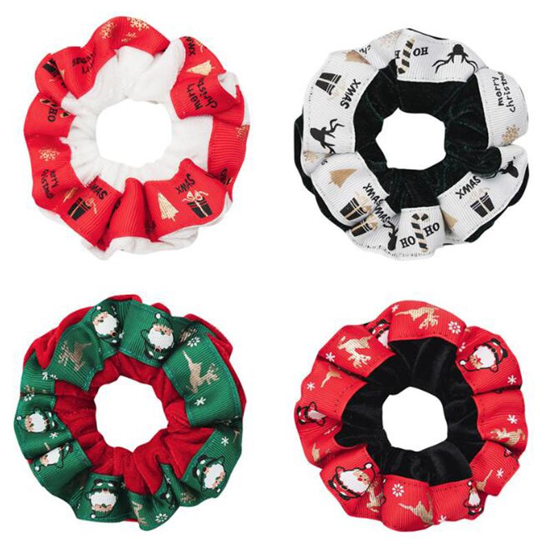 

Christmas Velvet Hair Scrunchie Elastic Hair Bands Women Girls Red Green Flannel Headwear Ponytail Holder Accessories