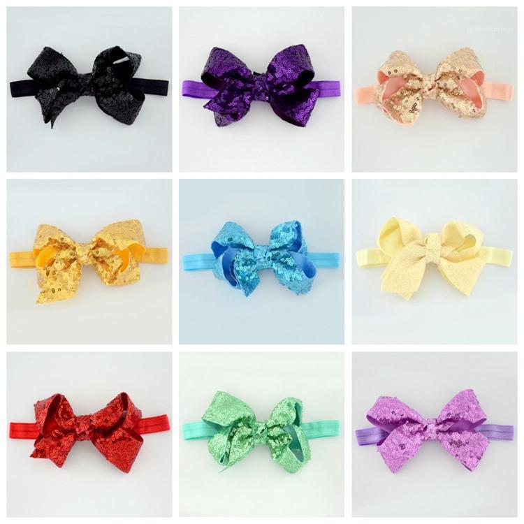 

8*12 CM Solid Color Handmade Bowknot Headband Glitter Sequins Bows Elastic Hairbands Children Accessories Girls Birthday Gifts1