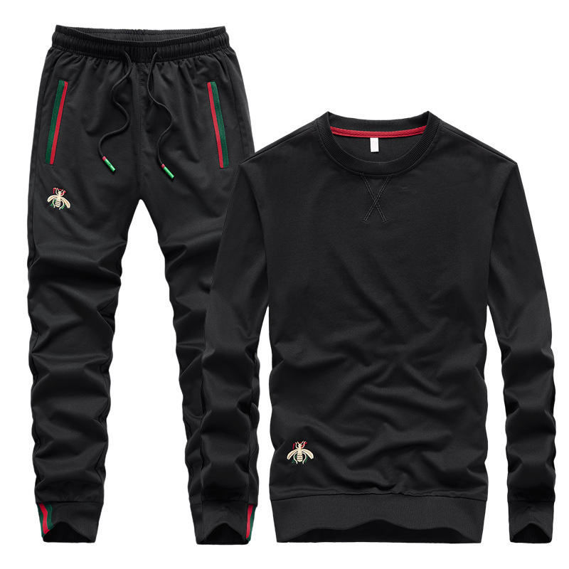 

2020 Autumn Embroidered Fashion O-neck Long Sleeved Casual Suit Tracksuit Men Track Two Piece Streetwear Gym Clothing Sweatsuit, White
