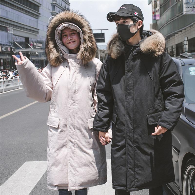 

Medium length down jacket men' winter 2020 men' loose large couple' coat warm and thick Hooded Coat for women, Black