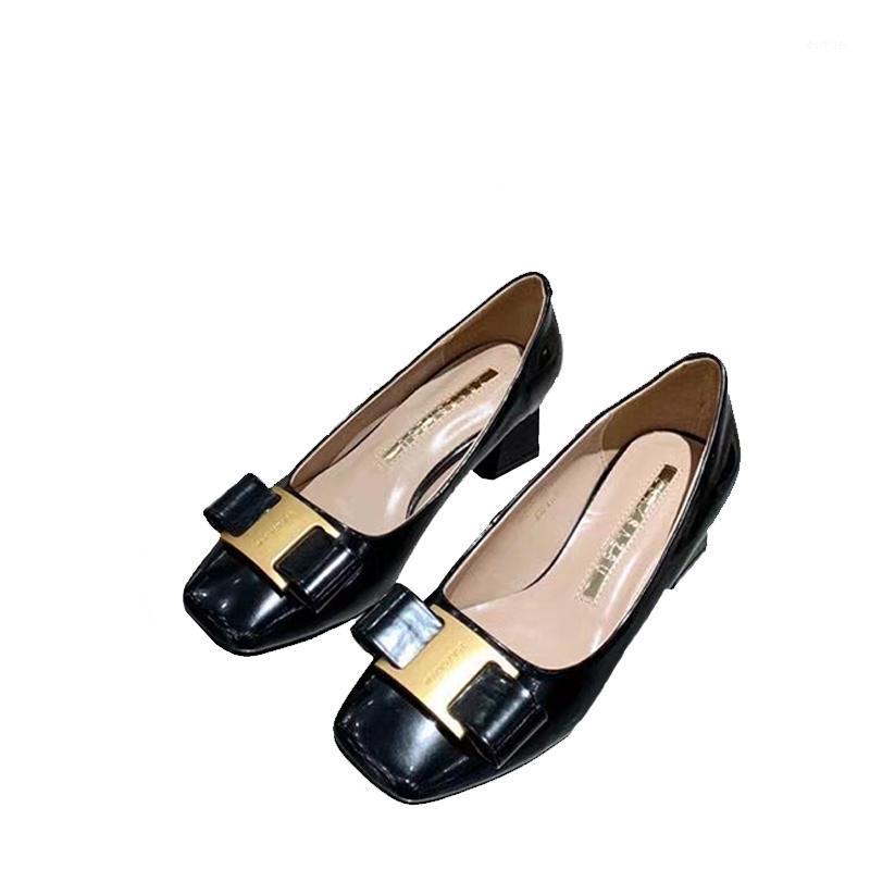 

Light Patent Cow Skin Shoes Women 5 CM High Heel Pumps Spring and Autumn New Collection Butterfly-knot Decoration Ladies Wearing1, Black