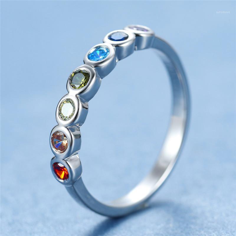 

Rainbow Gradient Zircon Small Stone Thin Rings For Women Wedding Jewelry Vintage Fashion Silver Color Ring Multicolor Crystal1