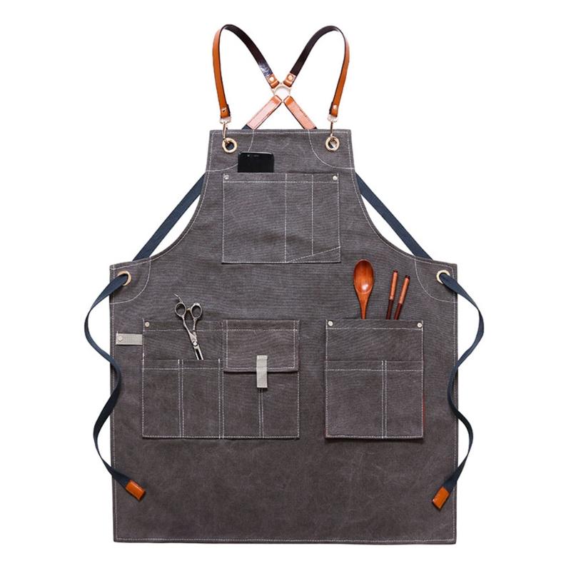 

Chef Apron Cotton Canvas Cross Back Adjustable Apron with Pockets for Women and GXMA