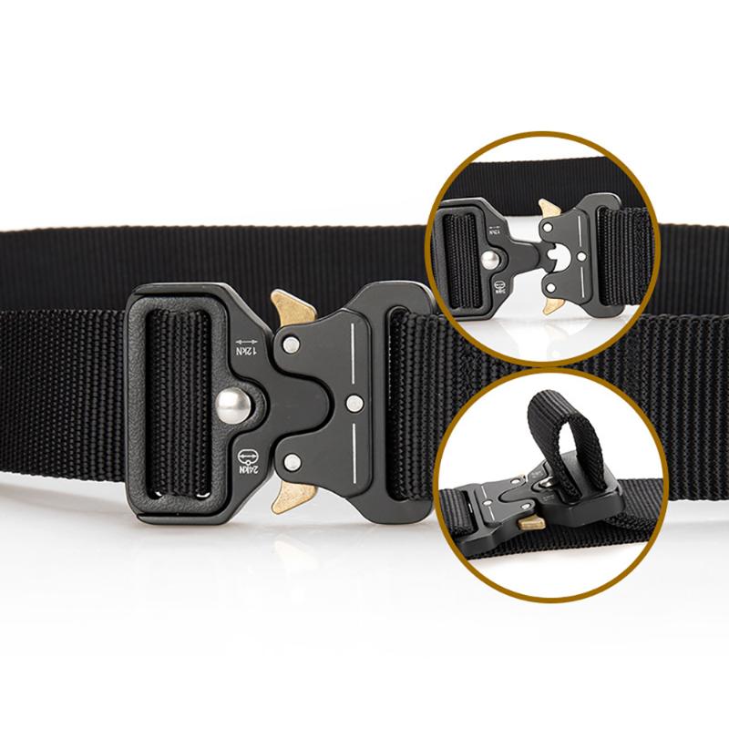 

1pc 3.8cm Men Tactical Belt Army Training Belt Metal Buckle Nylon Outdoor Sports Hunting Heavy Duty Fashion, Black