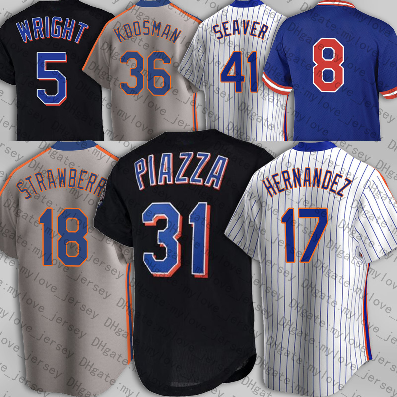 

31 Mike Piazza 41 Tom Seaver 17 Keith Hernandez Jersey Baseball Throwback Darryl Strawberry Gary Carter Dwight Gooden Jerseys David Wright N, Blue;black