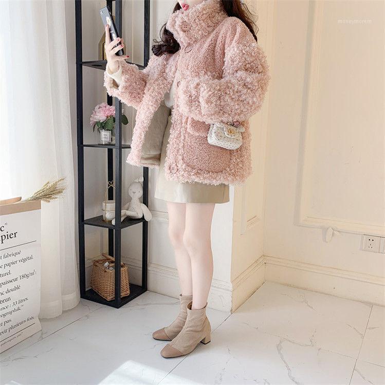 

Women 2021 Autumn Winter Faux Fur Coat Female Casual Warm Soft Fake Fur Jacket Plush Overcoat Pocket Casual Loose Outerwear B2471, Pink