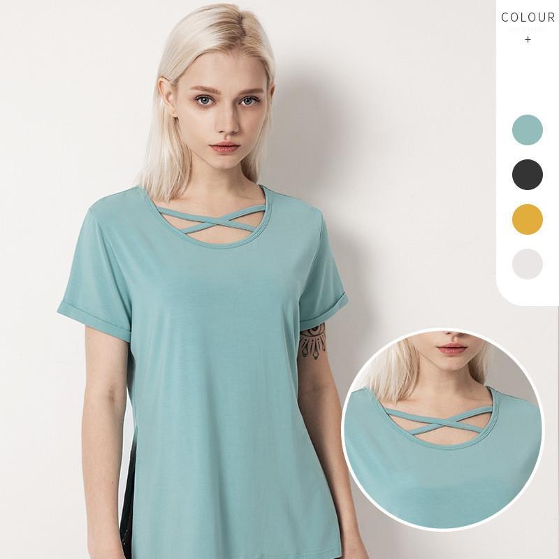 

Woman Bandage Round Neck Loose Yoga T-shirt Running Fitness Quick-drying Breathable Sports Short Sleeve Workout Shirt Sport Top1, Orange