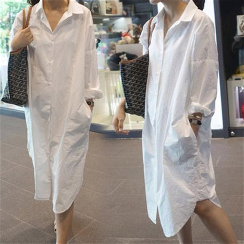 

Women' Blouses & Shirts Blouse Top Female White Long Sleeve Loose Casual Shirt Tops Autumn Clothes Fashion Korean With Pocket Chemise