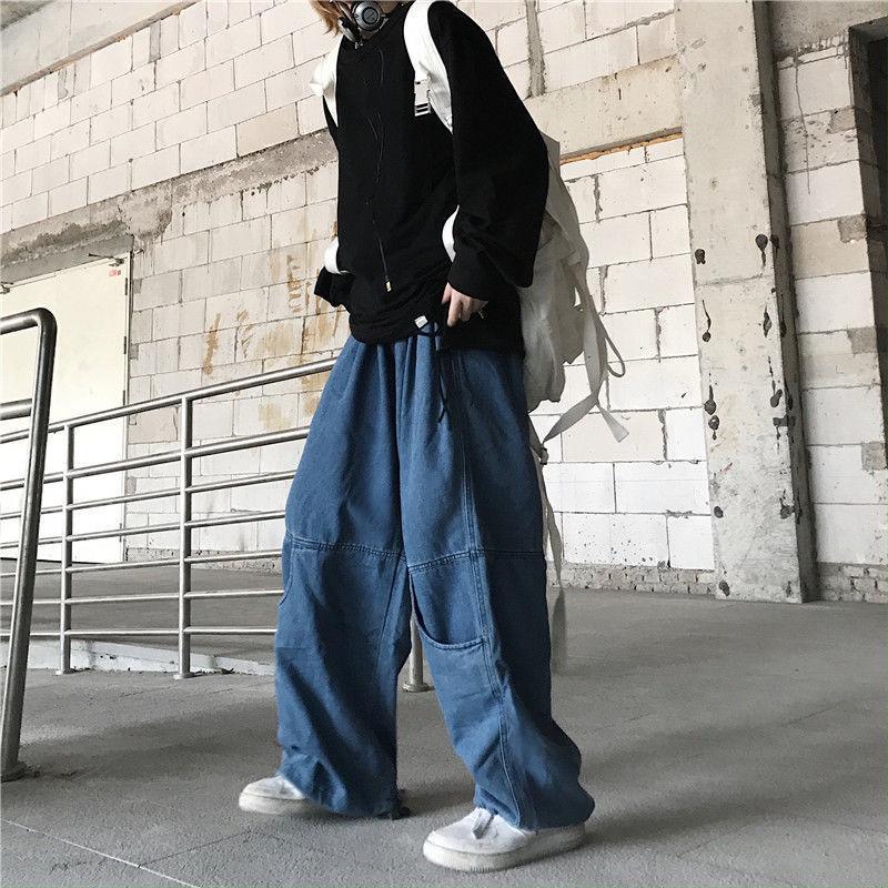 

Jeans Women Solid Vintage High Waist Wide Leg Pants Denim Trousers All-match Loose Fashion Casual Jeans Women, Blue