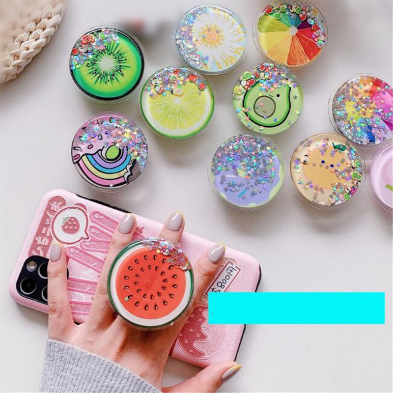 

New Quicksand Fruits Rainbow Expanding Stand Mount Phone Socket Fold Mobile Smartphones Pocket Desktop Bracket Phone Stand Holder, Random pattern