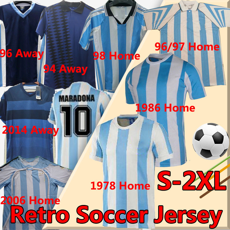 

Retro Argentina Soccer Jerseys Messi Batistuta Crespo Simeone Ortega Riquelme Veron Zanetti Tevez 1978 86 94 96 98 2006 14 Shirt uniform, 1998 home