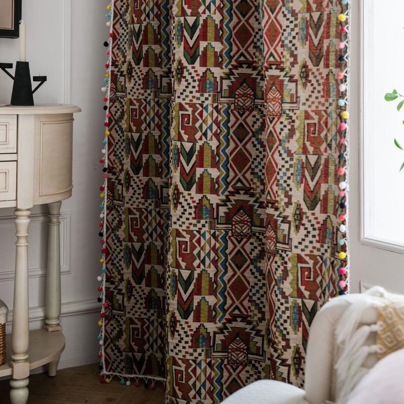 

Colorful Printed Bohemian Rustic Curtains For Living Room Bedroom Windows Ready Made Cotton Linen Kitchen Curtain Drapes D30, Geometry